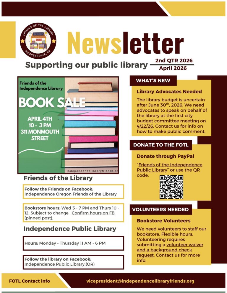 Independence Library Logo Our Newsletter – FRIENDS OF THE INDEPENDENCE PUBLIC LIBRARY